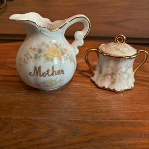 Vintage 80's Mother tiny pitcher Palmar Made in Japan and mini sugar bowl